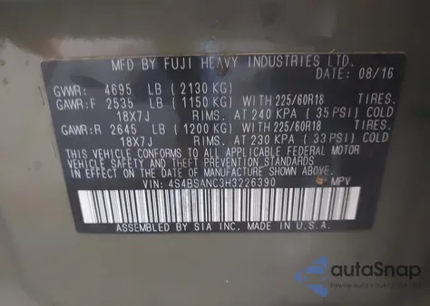 2017 Subaru Outback 2.5I Limited z USA, uszkodzony, nr VIN 4S4BSANC3H3226390